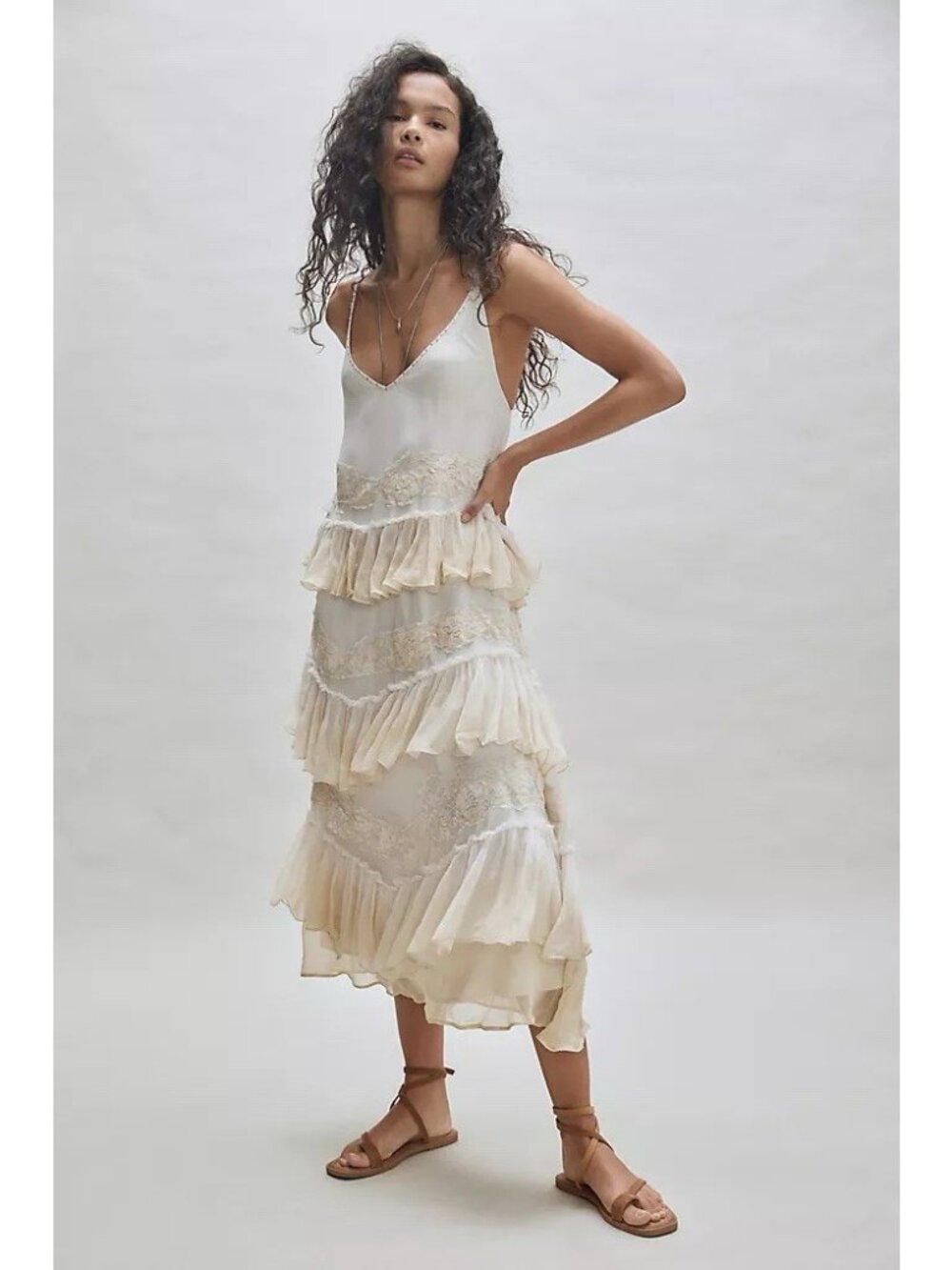Free People Nigel Preston Women’s XL Ivory Lace Maxi Dress NWT Boho Bridal Ruffl